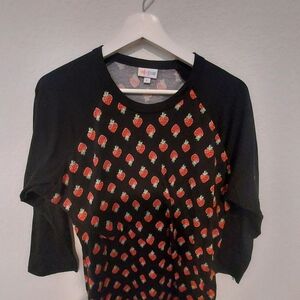 LuLaRoe Black Top with Pink Strawberry Print